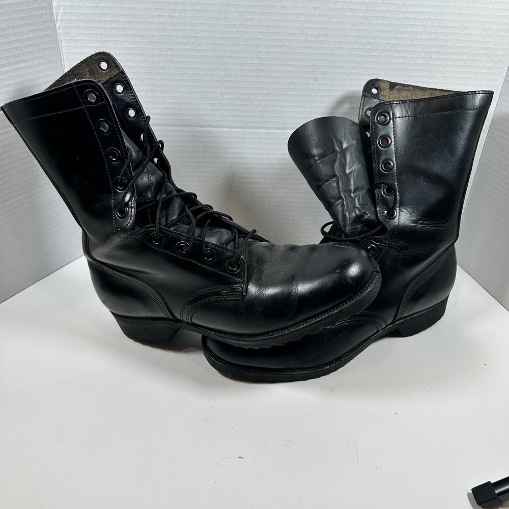 Genesco Boots Mens 9R Black Leather Combat Military Tactical Lace Up Work Boots